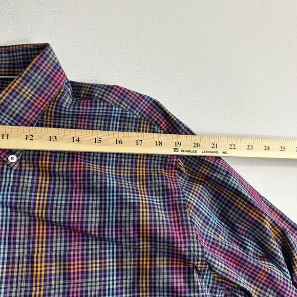 Peter Millar Button Down Shirt‎ Longsleeve Men Black Checkered Purple Orange XL - Picture 7 of 9